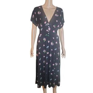 Asos Design Size 4 Waisted Midi Dark Floral Tea Dress 90s Y2K Phoebe Buffay FLAW